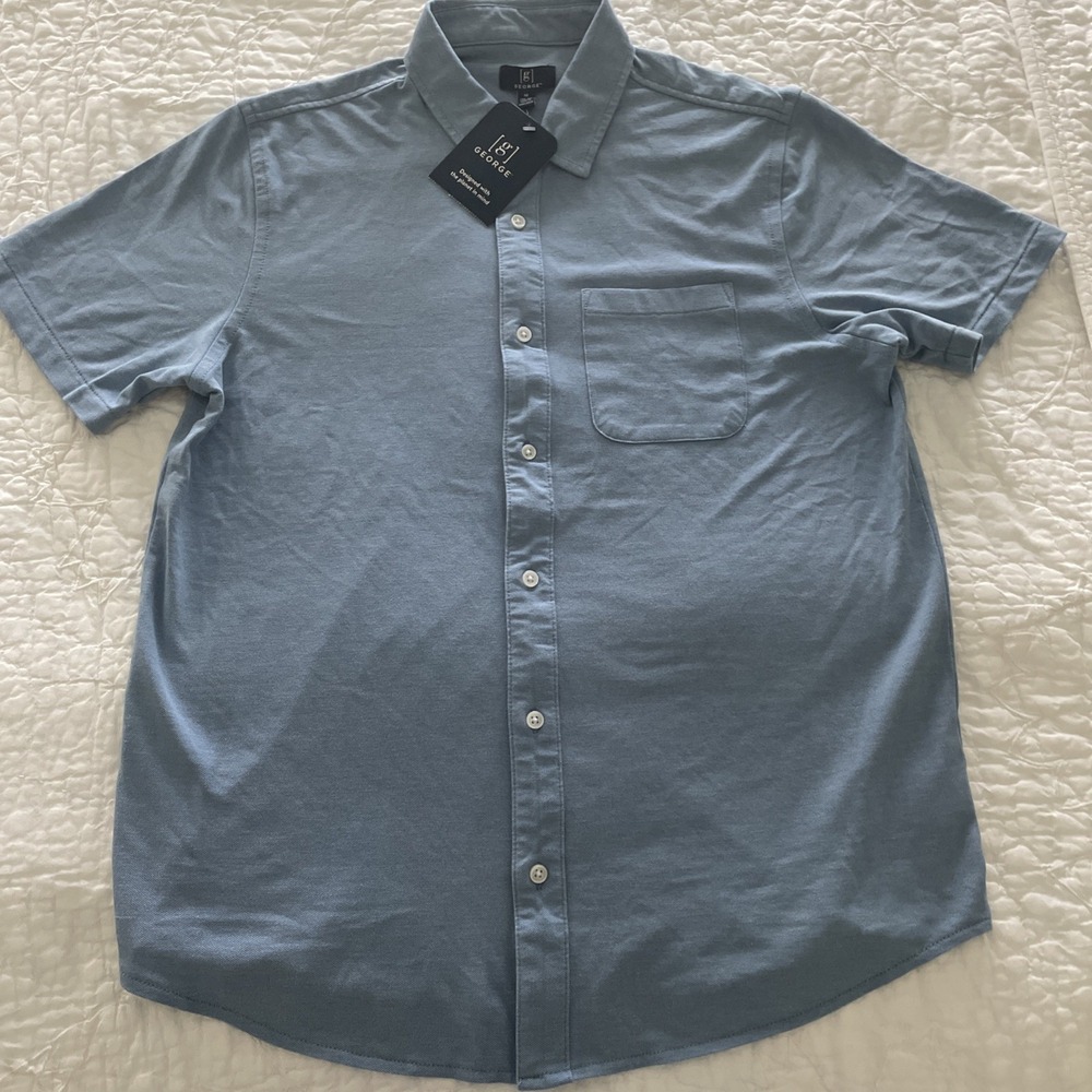 George Mens Size M Knit Button Down Shirt Blue Ash NEW
